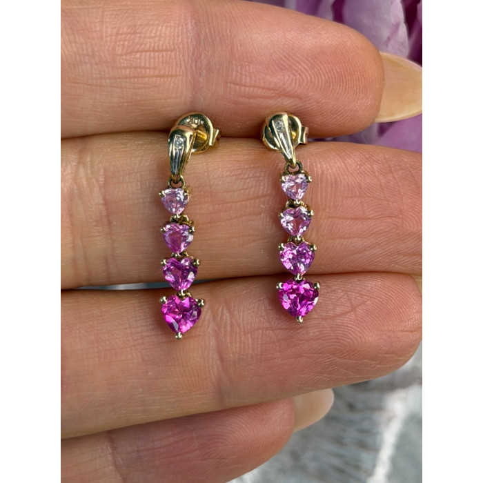 10K Yellow Gold Pink Sapphire & Diamond Heart Earrings
