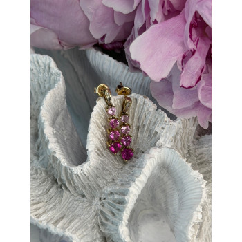 10K Yellow Gold Pink Sapphire & Diamond Heart Earrings