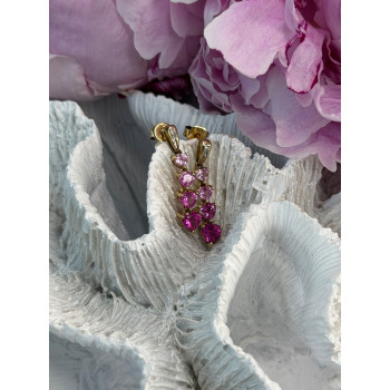 10K Yellow Gold Pink Sapphire & Diamond Heart Earrings