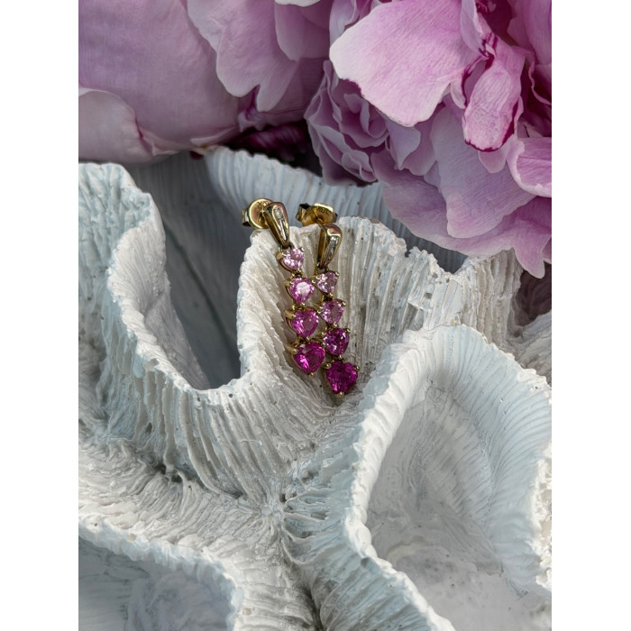 10K Yellow Gold Pink Sapphire & Diamond Heart Earrings