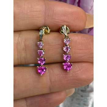 10K Yellow Gold Pink Sapphire & Diamond Heart Earrings
