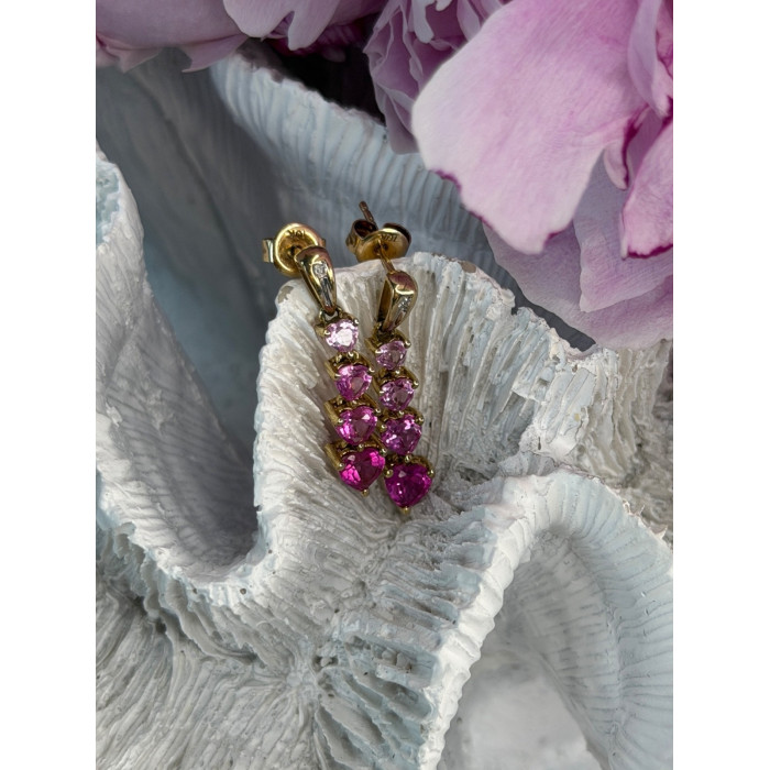 10K Yellow Gold Pink Sapphire & Diamond Heart Earrings