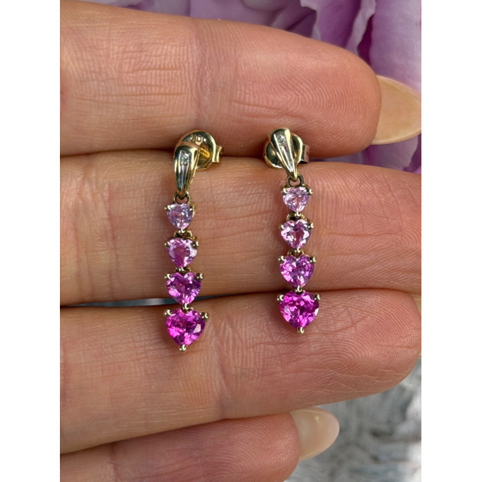 10K Yellow Gold Pink Sapphire & Diamond Heart Earrings