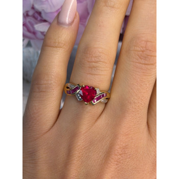 10K Yellow Gold Ruby & Diamond Heart Ring Size 7