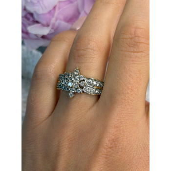 10K Yellow & White Gold Diamond Flower 1.36 ct Ring Size 7