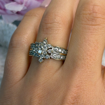 10K Yellow & White Gold Diamond Flower 1.36 ct Ring Size 7