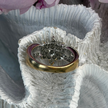 10K Yellow & White Gold Diamond Flower 1.36 ct Ring Size 7