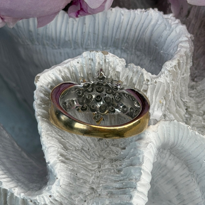 10K Yellow & White Gold Diamond Flower 1.36 ct Ring Size 7