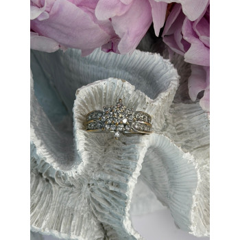 10K Yellow & White Gold Diamond Flower 1.36 ct Ring Size 7