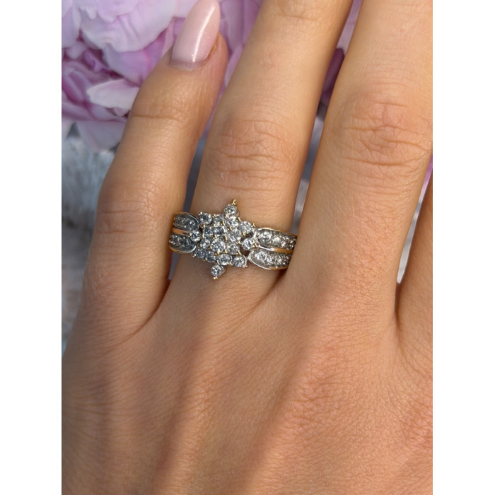 10K Yellow & White Gold Diamond Flower 1.36 ct Ring Size 7