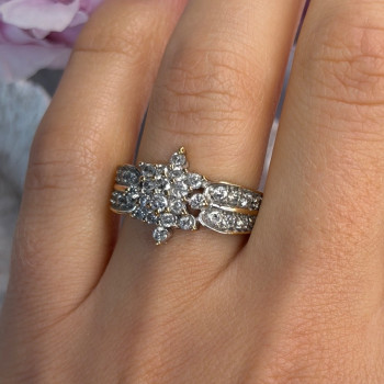 10K Yellow & White Gold Diamond Flower 1.36 ct Ring Size 7