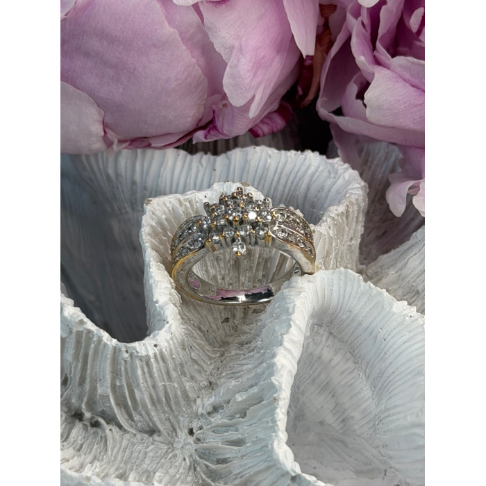 10K Yellow & White Gold Diamond Flower 1.36 ct Ring Size 7