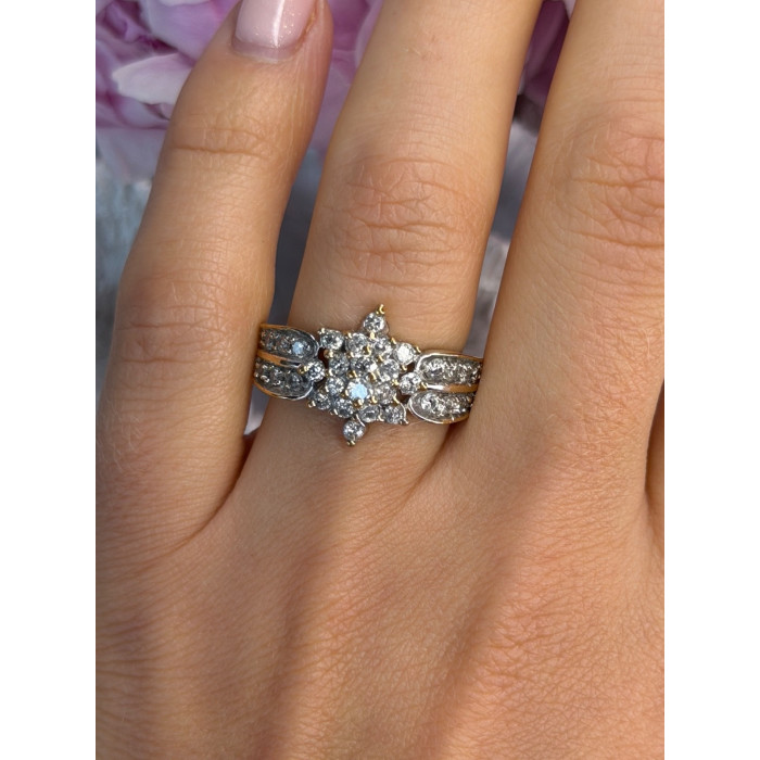 10K Yellow & White Gold Diamond Flower 1.36 ct Ring Size 7