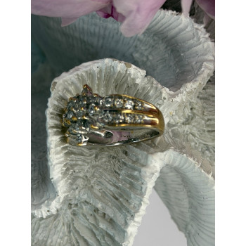 10K Yellow & White Gold Diamond Flower 1.36 ct Ring Size 7