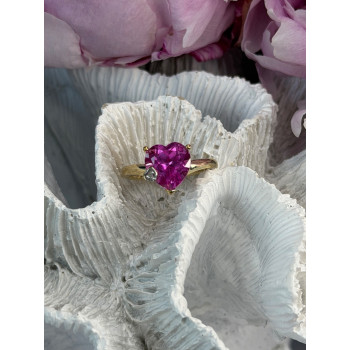 GTR 10K Yellow Gold Pink Sapphire Heart & Diamond Ring Size 7