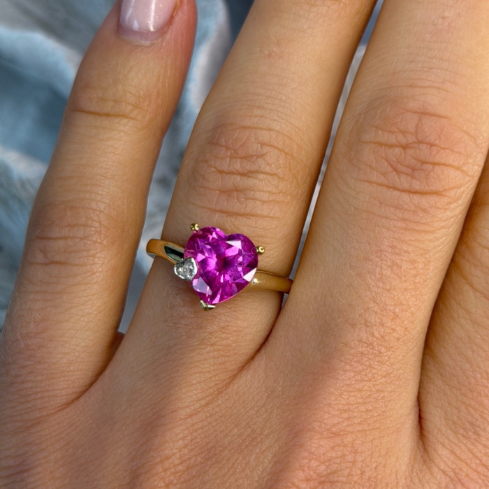 GTR 10K Yellow Gold Pink Sapphire Heart & Diamond Ring Size 7