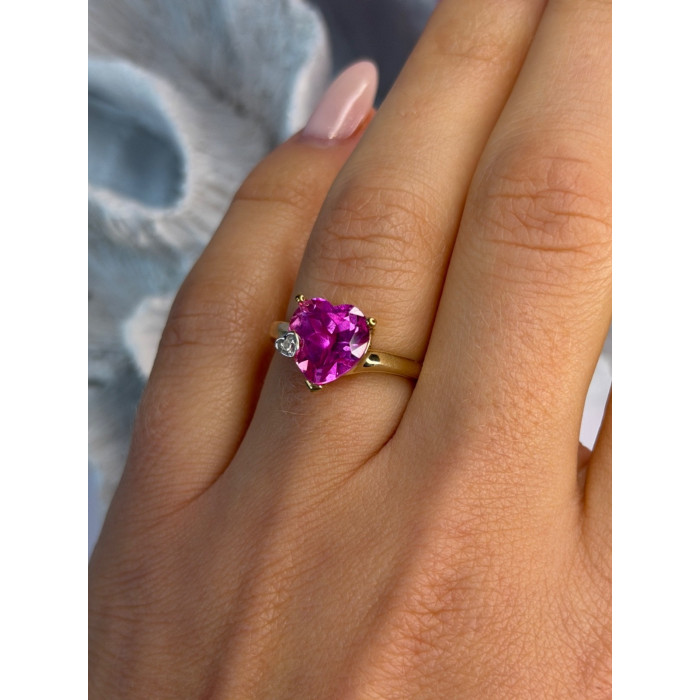 GTR 10K Yellow Gold Pink Sapphire Heart & Diamond Ring Size 7