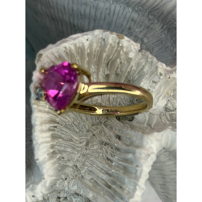 GTR 10K Yellow Gold Pink Sapphire Heart & Diamond Ring Size 7