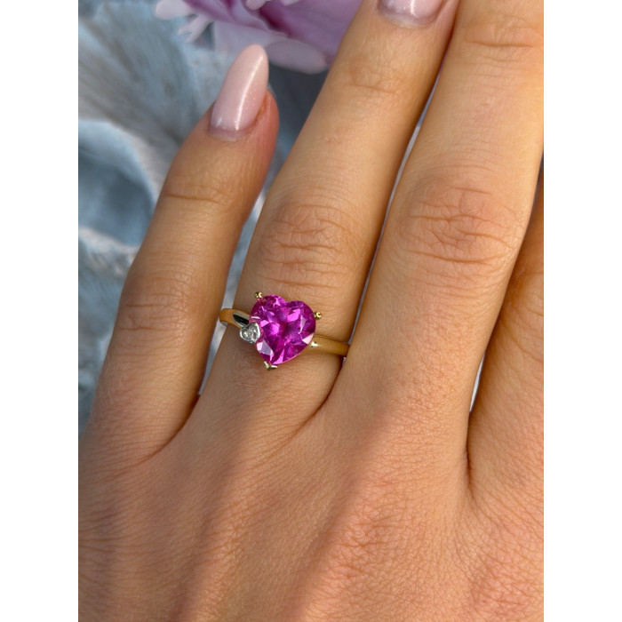 GTR 10K Yellow Gold Pink Sapphire Heart & Diamond Ring Size 7