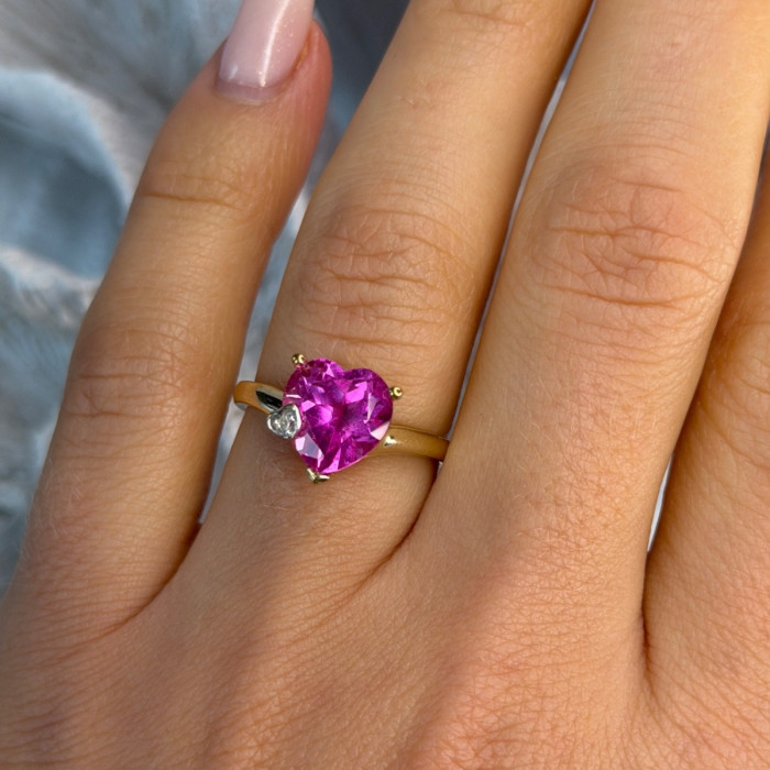 GTR 10K Yellow Gold Pink Sapphire Heart & Diamond Ring Size 7