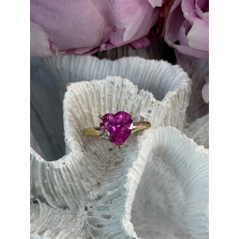GTR 10K Yellow Gold Pink Sapphire Heart & Diamond Ring Size 7