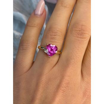 GTR 10K Yellow Gold Pink Sapphire Heart & Diamond Ring Size 7