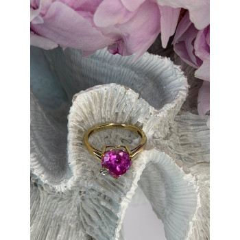 GTR 10K Yellow Gold Pink Sapphire Heart & Diamond Ring Size 7