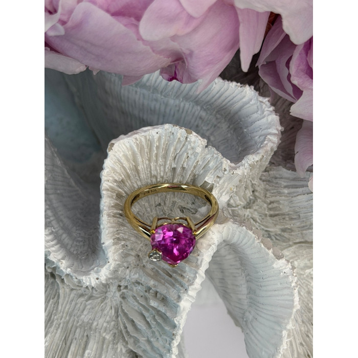 GTR 10K Yellow Gold Pink Sapphire Heart & Diamond Ring Size 7