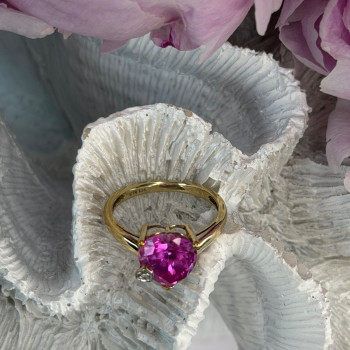 GTR 10K Yellow Gold Pink Sapphire Heart & Diamond Ring Size 7