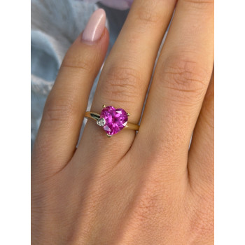 GTR 10K Yellow Gold Pink Sapphire Heart & Diamond Ring Size 7