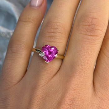 GTR 10K Yellow Gold Pink Sapphire Heart & Diamond Ring Size 7