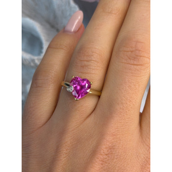 GTR 10K Yellow Gold Pink Sapphire Heart & Diamond Ring Size 7