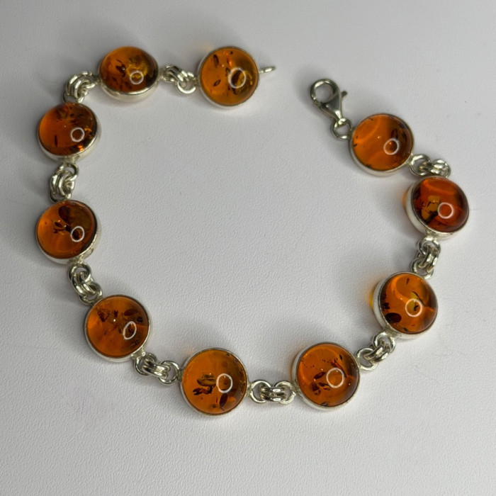 925 Sterling Silver Amber Bracelet Length 7