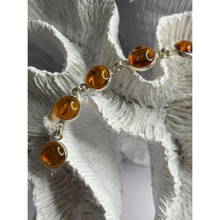 925 Sterling Silver Amber Bracelet Length 7