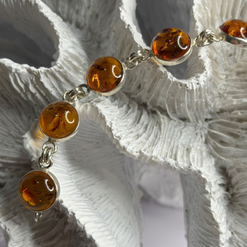 925 Sterling Silver Amber Bracelet Length 7