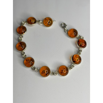 925 Sterling Silver Amber Bracelet Length 7