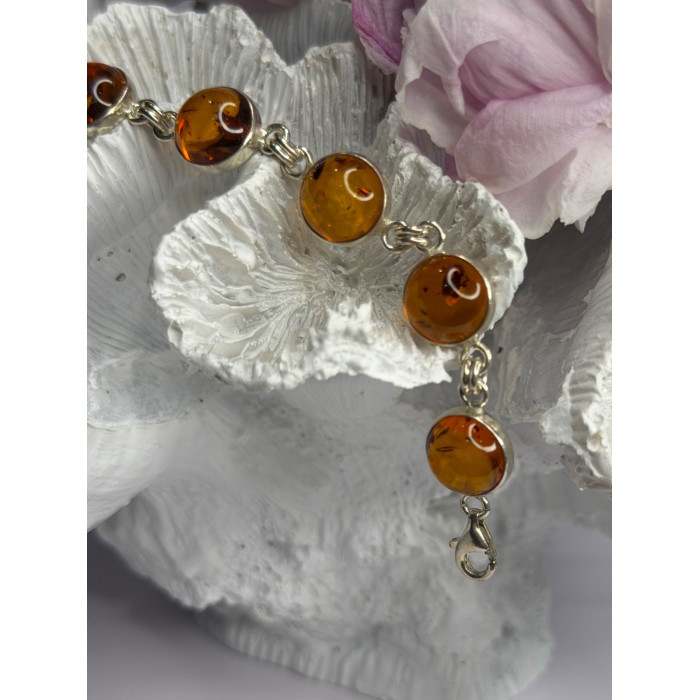 925 Sterling Silver Amber Bracelet Length 7