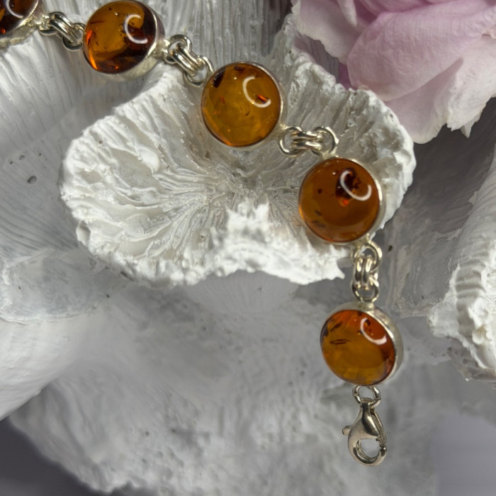 925 Sterling Silver Amber Bracelet Length 7