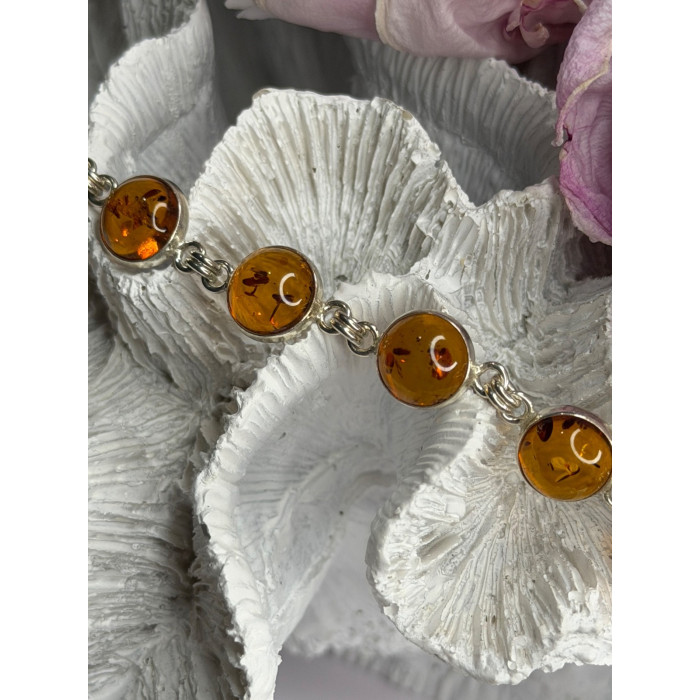 925 Sterling Silver Amber Bracelet Length 7