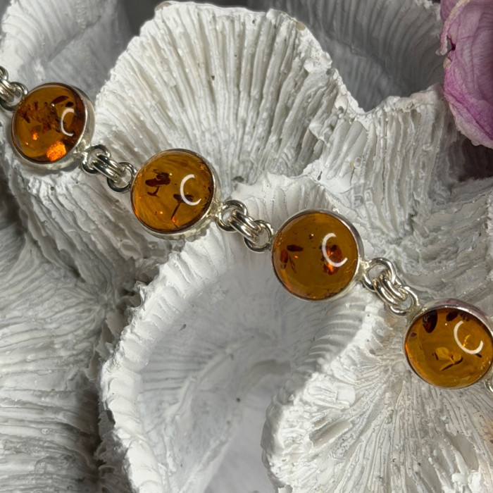 925 Sterling Silver Amber Bracelet Length 7
