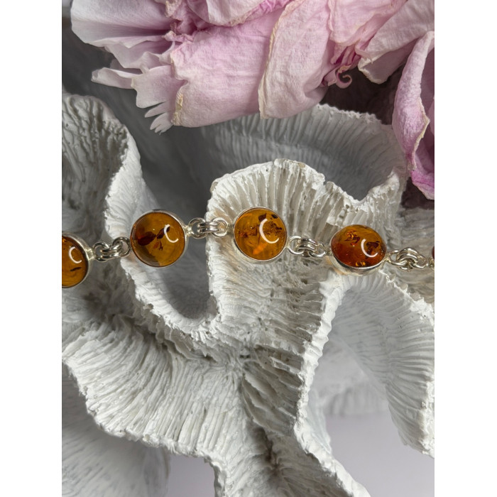 925 Sterling Silver Amber Bracelet Length 7