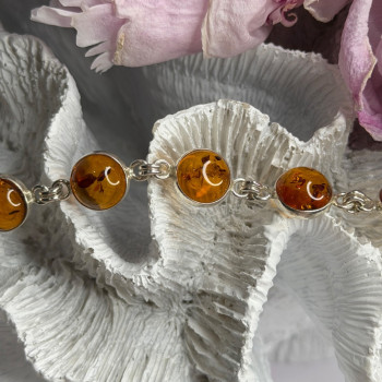 925 Sterling Silver Amber Bracelet Length 7