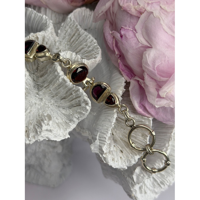 925 Sterling Silver Garnet Bracelet Length 7-7.5