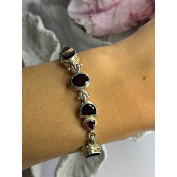 925 Sterling Silver Garnet Bracelet Length 7-7.5