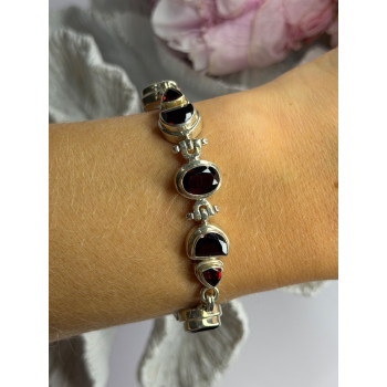 925 Sterling Silver Garnet Bracelet Length 7-7.5