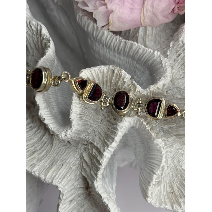 925 Sterling Silver Garnet Bracelet Length 7-7.5