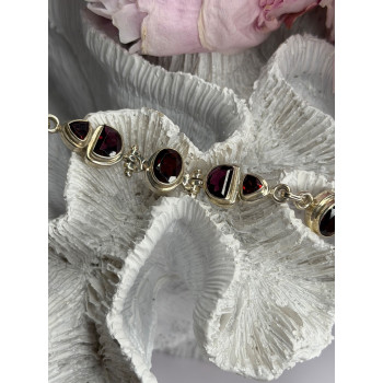 925 Sterling Silver Garnet Bracelet Length 7-7.5