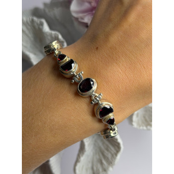 925 Sterling Silver Garnet Bracelet Length 7-7.5