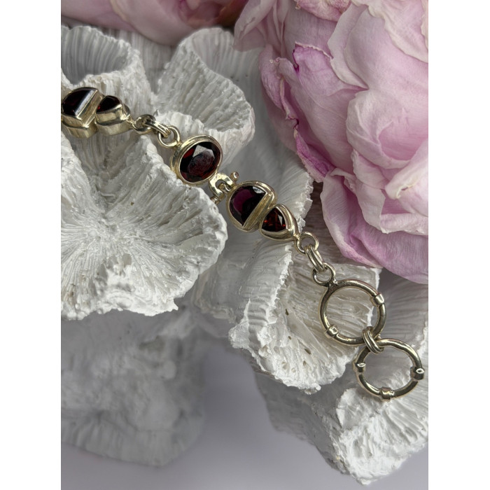925 Sterling Silver Garnet Bracelet Length 7-7.5