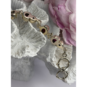 925 Sterling Silver Garnet Bracelet Length 7-7.5